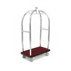 Forbes Industries 2517 Birdcage Luggage Cart w/ 2 Push Bars & Carpeted Deck - 43"L x 24"W x 78"H, Polished Steel, Chrome