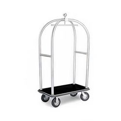 Forbes Industries 2525-PDT Birdcage Luggage Cart w/ Carpeted Deck - 43"L x 24"W x 78"H, Polished Diamond Textured Steel, Stainless Steel