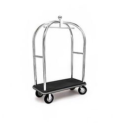 Forbes Industries 2537 Birdcage Luggage Cart w/ 2 Push Bars & Carpeted Deck - 48"L x 24"W x 72"H, Polished Steel, Chrome