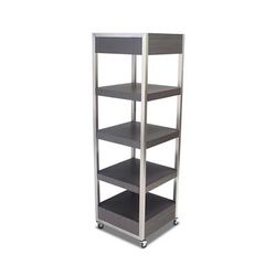 Forbes Industries 6513 Mobile Display Tower w/ (4) Laminate Shelves & Brushed Steel Frame - 24"L x 24"W x 78"H, Gray