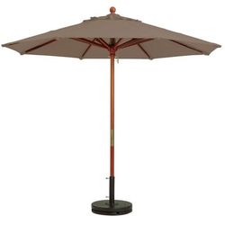 Grosfillex 98948131 7 ft Round Top Market Umbrella - Taupe Fabric, Wooden Pole, 1-1/2" Wooden Pole, Beige