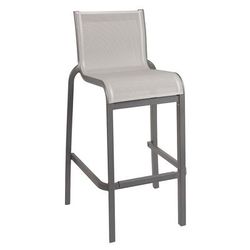 Grosfillex US300288 42 7/10" Sunset Barstool w/ Gray Fabric Back & Seat - Aluminum, Black, Armless, Textilene Sling