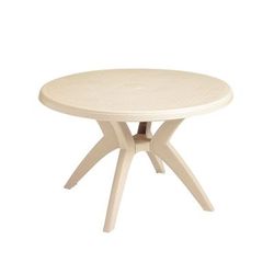 Grosfillex US526766 46" Round Ibiza Outdoor Table w/ Umbrella Hole - Resin, Sandstone, UV Resistant Resin