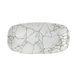 Churchill KTAGXO111 11 3/4" x 6" Oblong Kintsugi Chef's Plate - Ceramic Agate Gray, Case of 12