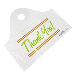 LK Packaging TO211810TY Printed Poly Take-Out Bag w/ Handles - 21" x 18" x 10", White, Printed Design, Wave Top Handles