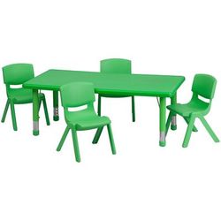Flash Furniture YU-YCX-0013-2-RECT-TBL-GREEN-R-GG Rectangular Preschool Activity Table & 4 Chair Set - 48"L x 24"W, Plastic Top, Green