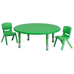 Flash Furniture YU-YCX-0053-2-ROUND-TBL-GREEN-R-GG 45" Round Preschool Activity Table & (2) Chair Set - Plastic Top, Green