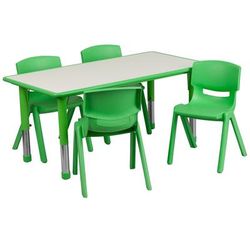 Flash Furniture YU-YCY-060-0034-RECT-TBL-GREEN-GG Preschool Activity Table & 4 Chair Set - 47 1/4"L x 23 5/8"W, Plastic Top, Green/Gray