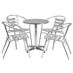 Flash Furniture TLH-ALUM-24RD-017BCHR4-GG 23 1/2" Round Patio Table & 4 Arm Chair Set - Stainless Steel Top, Aluminum Base