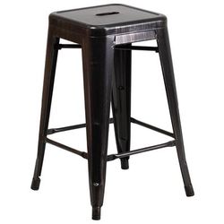 Flash Furniture CH-31320-24-BQ-GG Counter Height Backless Stool w/ Metal Seat, Black Antique Gold
