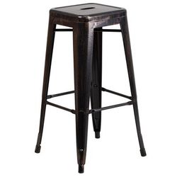 Flash Furniture CH-31320-30-BQ-GG Backless Commercial Bar Stool w/ Metal Seat, Black Antique Gold, Square Seat
