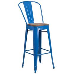 Flash Furniture CH-31320-30GB-BL-WD-GG Commercial Bar Stool w/ Curved Back & Wood Seat, Blue