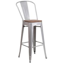 Flash Furniture CH-31320-30GB-SIL-WD-GG Commercial Bar Stool w/ Curved Back & Wood Seat, Silver