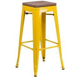 Flash Furniture CH-31320-30-YL-WD-GG Backless Commercial Bar Stool w/ Wood Seat, Yellow