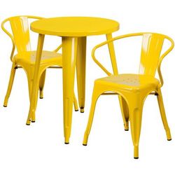 Flash Furniture CH-51080TH-2-18ARM-YL-GG 24" Round Table & 2 Arm Chair Set - Metal, Yellow