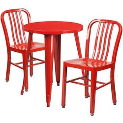 Flash Furniture CH-51080TH-2-18VRT-RED-GG 24" Round Table & 2 Chair Set - Metal, Red
