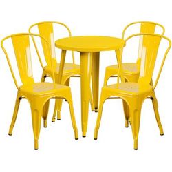 Flash Furniture CH-51080TH-4-18CAFE-YL-GG 24" Round Table & 4 CafÃ© Chair Set - Metal, Yellow