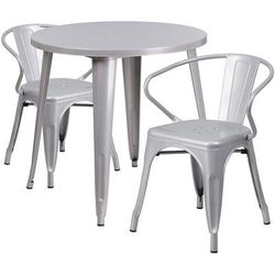 Flash Furniture CH-51090TH-2-18ARM-SIL-GG 30" Round Table & 2 Arm Chair Set - Metal, Silver