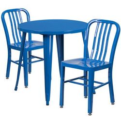 Flash Furniture CH-51090TH-2-18VRT-BL-GG 30" Round Table & 2 Chair Set - Metal, Blue