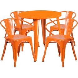 Flash Furniture CH-51090TH-4-18ARM-OR-GG 30" Round Table & 4 Arm Chair Set - Metal, Orange