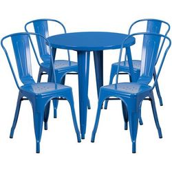 Flash Furniture CH-51090TH-4-18CAFE-BL-GG 30" Round Table & 4 CafÃ© Chair Set - Metal, Blue