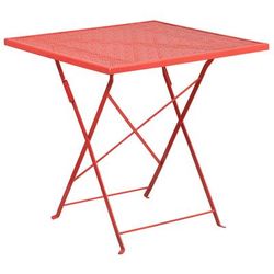Flash Furniture CO-1-RED-GG 28" Square Folding Patio Table w/ Rain Flower Design Top - Steel, Coral