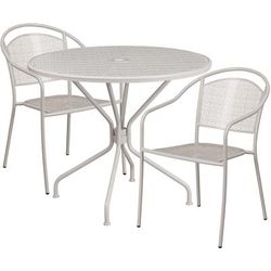 Flash Furniture CO-35RD-03CHR2-SIL-GG 35 1/4" Round Patio Table & 2 Round Back Arm Chair Set - Steel, Light Gray