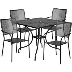 Flash Furniture CO-35SQ-02CHR4-BK-GG 35 1/4" Square Patio Table & (4) Square Back Arm Chair Set - Steel, Black