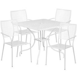 Flash Furniture CO-35SQ-02CHR4-WH-GG 35 1/4" Square Patio Table & 4 Square Back Arm Chair Set - Steel, White