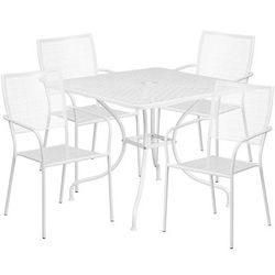 Flash Furniture CO-35SQ-02CHR4-WH-GG 35 1/4" Square Patio Table & (4) Square Back Arm Chair Set - Steel, White