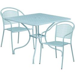 Flash Furniture CO-35SQ-03CHR2-SKY-GG 35 1/4" Square Patio Table & (2) Round Back Arm Chair Set - Steel, Sky Blue