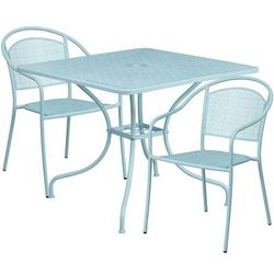 Flash Furniture CO-35SQ-03CHR2-SKY-GG 35 1/4" Square Patio Table & 2 Round Back Arm Chair Set - Steel, Sky Blue