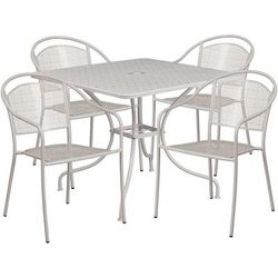 Flash Furniture CO-35SQ-03CHR4-SIL-GG 35 1/4" Square Patio Table & (4) Round Back Arm Chair Set - Steel, Light Gray