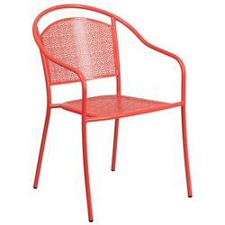 Flash Furniture CO-3-RED-GG Outdoor Stackable Armchair w/ Curved Round Back - Steel, Coral