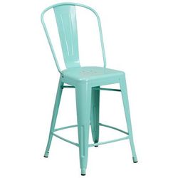 Flash Furniture ET-3534-24-MINT-GG Counter Height Commercial Bar Stool w/ Curved Back & Metal Seat, Mint Green, Backrest