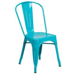 Flash Furniture ET-3534-CB-GG Stacking Chair w/ Vertical Slat Back - Metal, Crystal Teal, Indoor/Outdoor