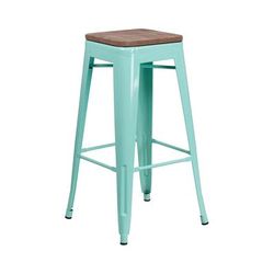 Flash Furniture ET-BT3503-30-MINT-WD-GG Backless Commercial Bar Stool w/ Wood Seat, Mint, Green