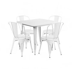 Flash Furniture ET-CT002-4-30-WH-GG 31 1/2" Square Table & 4 Chair Set - Steel, White
