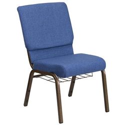 Flash Furniture FD-CH02185-GV-BLUE-BAS-GG Stacking Church Chair w/ Blue Fabric Back & Seat - Steel Frame, Gold Vein