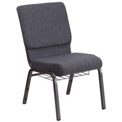Flash Furniture FD-CH02185-SV-DKGY-BAS-GG Stacking Church Chair w/ Dark Gray Fabric Back & Seat - Steel Frame, Silver Vein