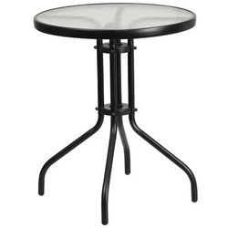 Flash Furniture TLH-070-1-GG 23 3/4" Round Patio Table w/ Glass Top - Metal Base, Black, 23.75"
