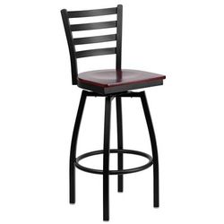 Flash Furniture XU-6F8B-LADSWVL-MAHW-GG Commercial Bar Stool w/ Ladder Back & Mahogany Wood Seat, Black