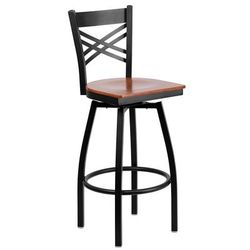 Flash Furniture XU-6F8B-XSWVL-CHYW-GG Commercial Bar Stool w/ Cross Back & Cherry Wood Seat, Black