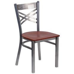 Flash Furniture XU-6FOB-CLR-CHYW-GG Restaurant Chair w/ Metal Cross Back & Cherry Wood Seat - Steel Frame, Silver
