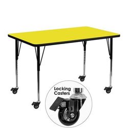 Flash Furniture XU-A2448-REC-YEL-H-A-CAS-GG Rectangular Mobile Activity Table - 48"L x 24"W, Laminate Top, Yellow