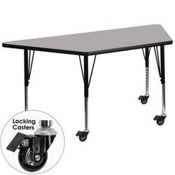 Flash Furniture XU-A2448-TRAP-GY-H-P-CAS-GG Trapezoid Mobile Activity Table - 46 1/4"L x 25 1/2"W, Laminate Top, Gray