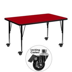 Flash Furniture XU-A3048-REC-RED-T-P-CAS-GG Rectangular Mobile Activity Table - 48"L x 30"W, Laminate Top, Red
