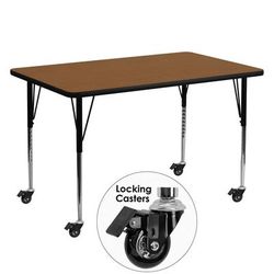Flash Furniture XU-A3060-REC-OAK-H-A-CAS-GG Rectangular Mobile Activity Table - 60"L x 30"W, Laminate Top, Oak, Brown