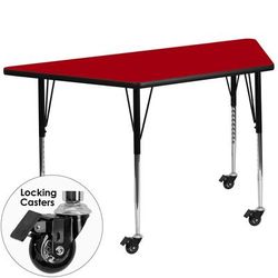 Flash Furniture XU-A3060-TRAP-RED-T-A-CAS-GG Trapezoid Mobile Activity Table - 57 1/2"L x 26 1/4"W, Laminate Top, Red