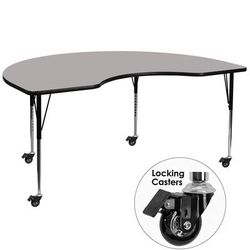 Flash Furniture XU-A4872-KIDNY-GY-H-A-CAS-GG Kidney Shaped Mobile Activity Table - 72"L x 48"W, Laminate Top, Gray